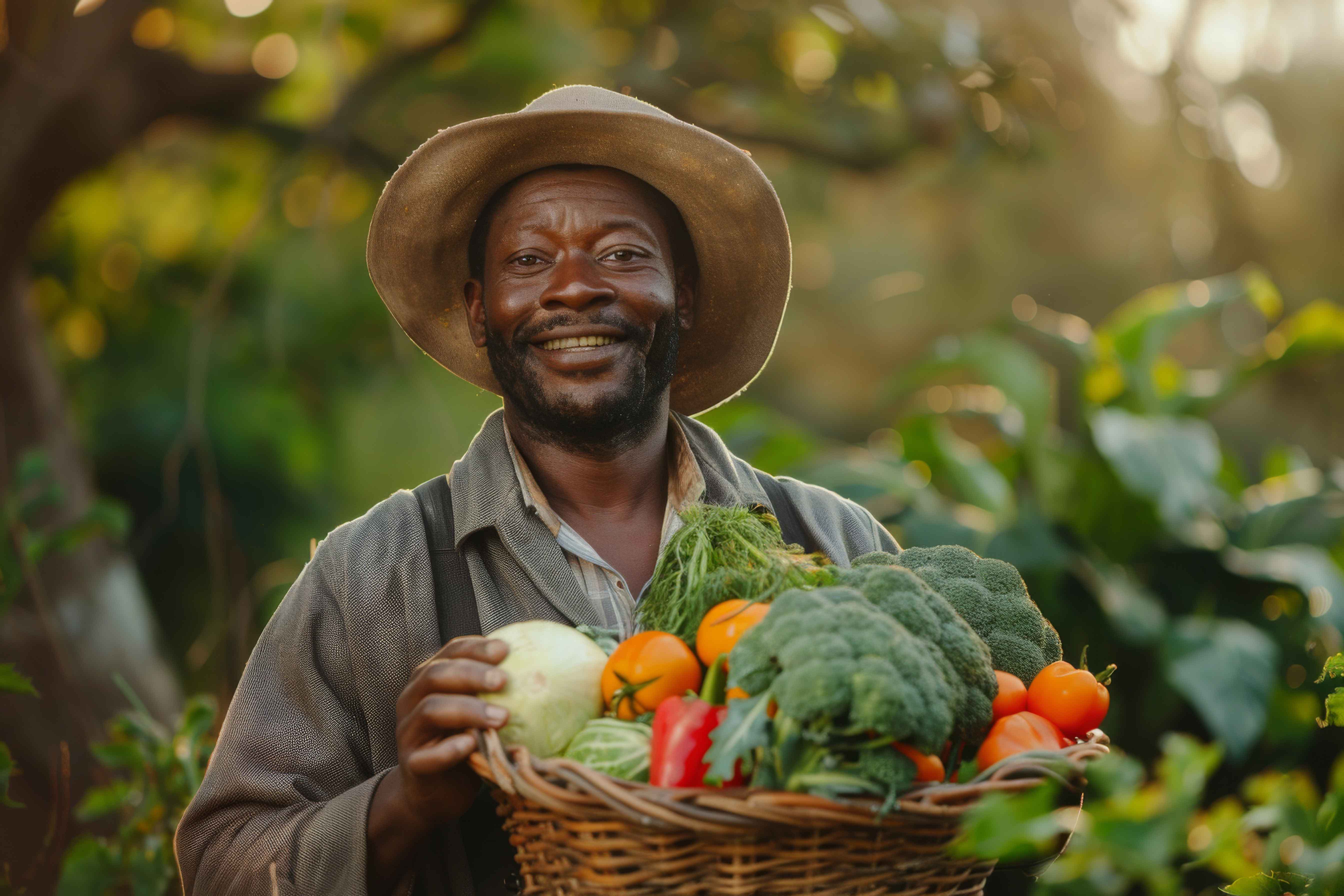 A farmer harvesting vegetables